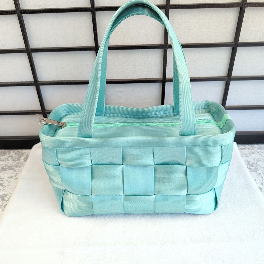 Harveys Original Seatbeltbag Woven Zip Top Tote Aqua Blue Handbag Made in USA